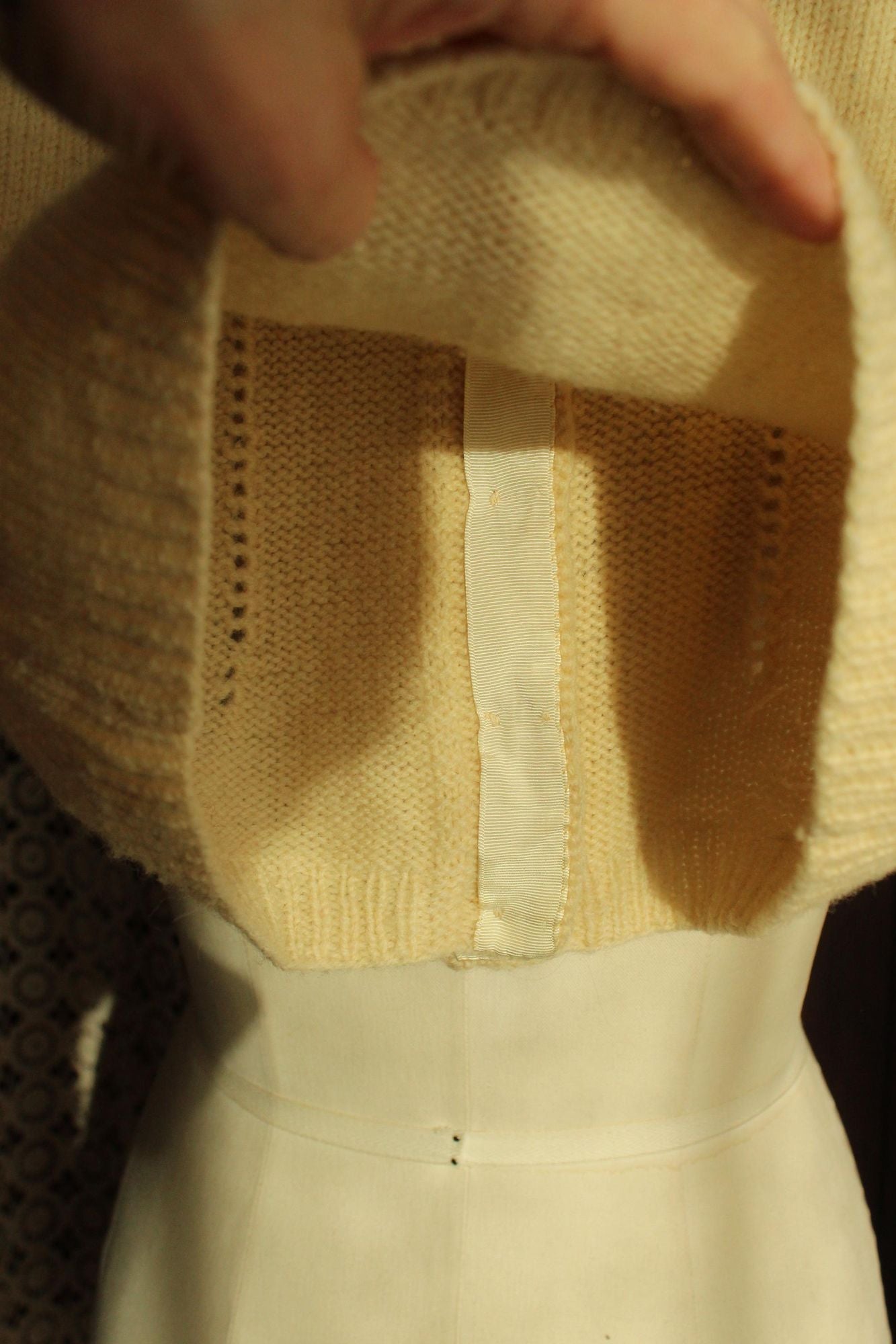 Vintage 1950s Ivory Wool Knit Baby Cardigan