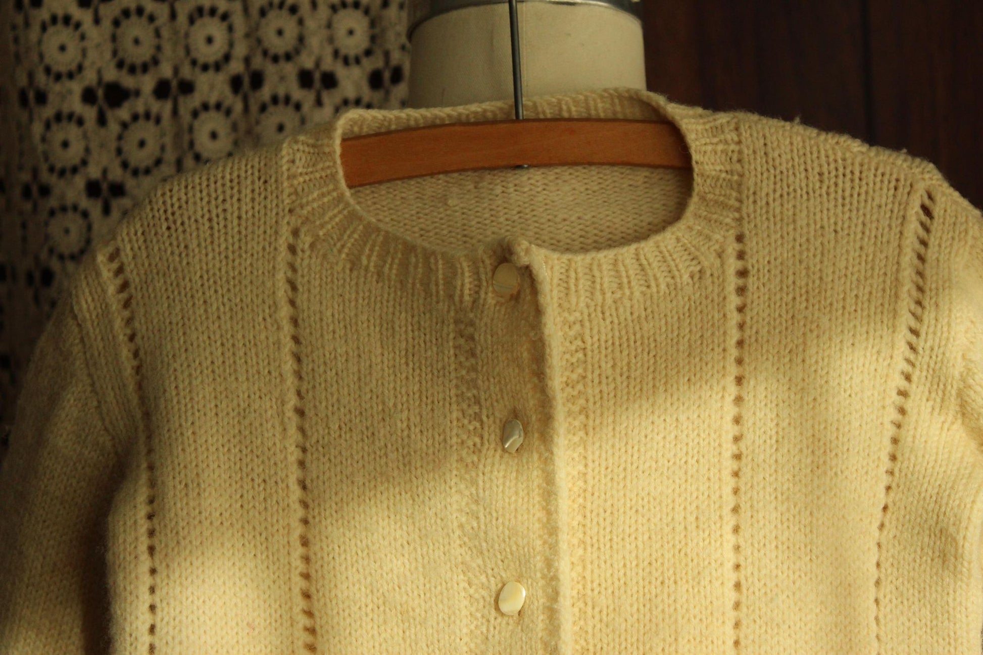 Vintage 1950s Ivory Wool Knit Baby Cardigan
