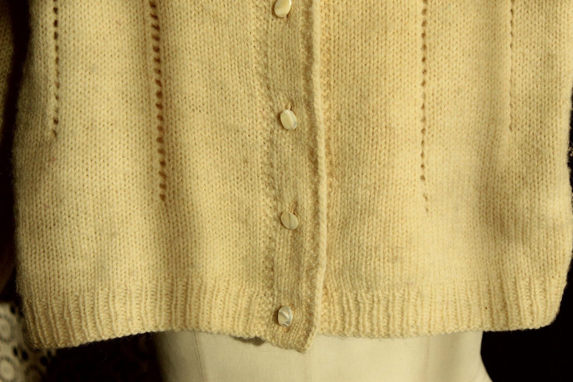 Vintage 1950s Ivory Wool Knit Baby Cardigan