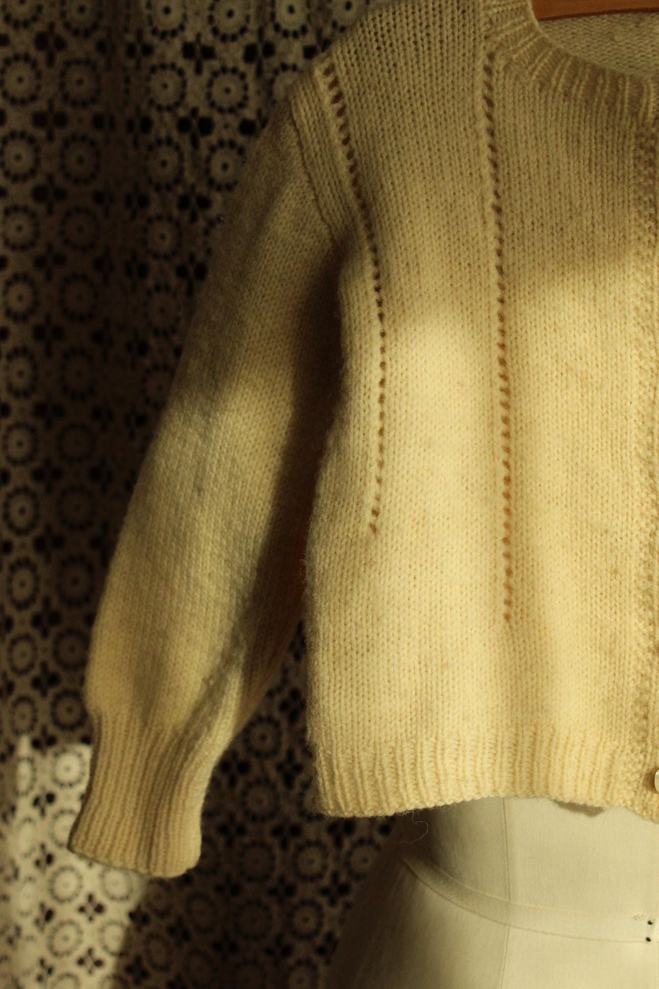 Vintage 1950s Ivory Wool Knit Baby Cardigan