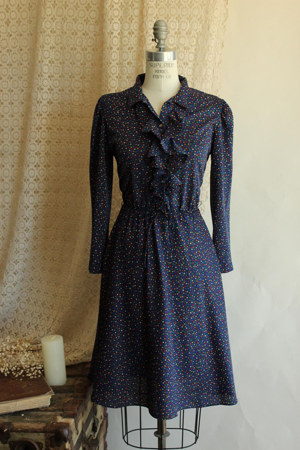 Vintage 1970s Dress with Pockets and Tie Belt by JC Penney