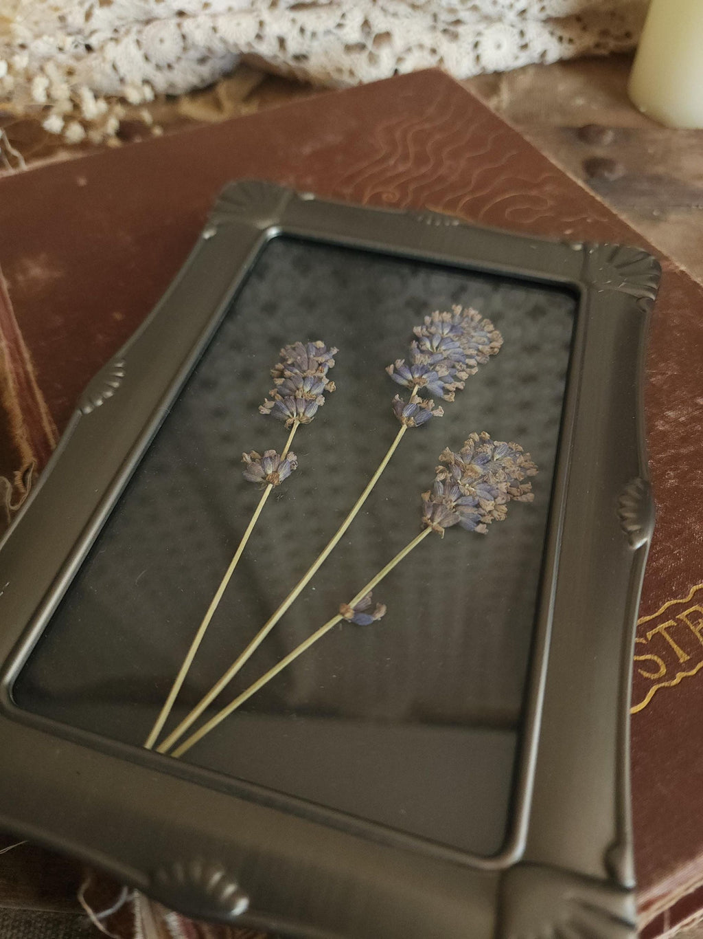 Framed Handmade Pressed Dried Lavender Flowers