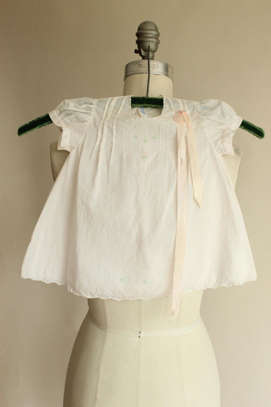 Vintage 1950s 1960s Handmade Embroidered Pink Linen Little Girls Frock