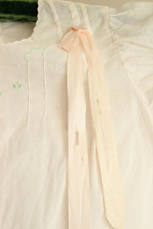 Vintage 1950s 1960s Handmade Embroidered Pink Linen Little Girls Frock
