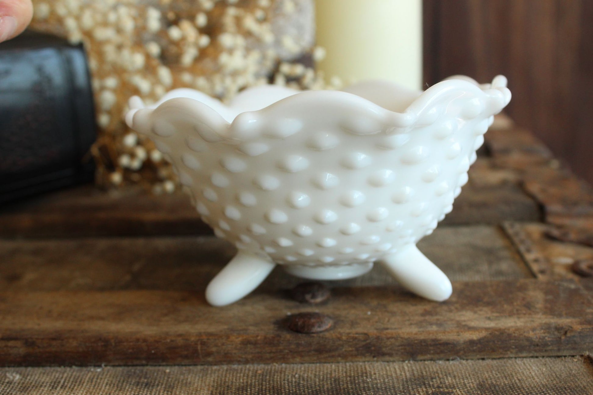 Vintage 1950s Hobnail Milk Glass Bowl