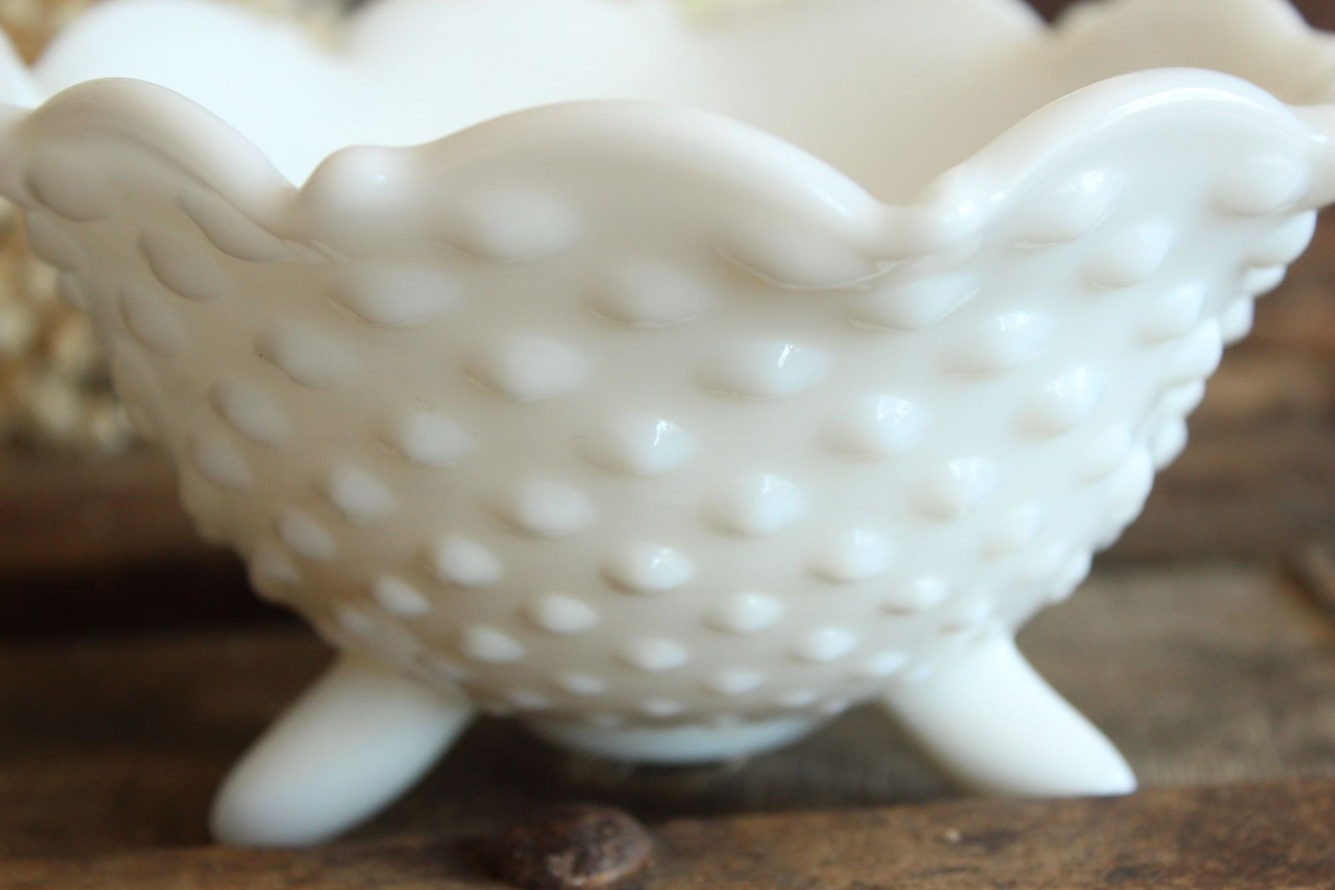 Vintage 1950s Hobnail Milk Glass Bowl