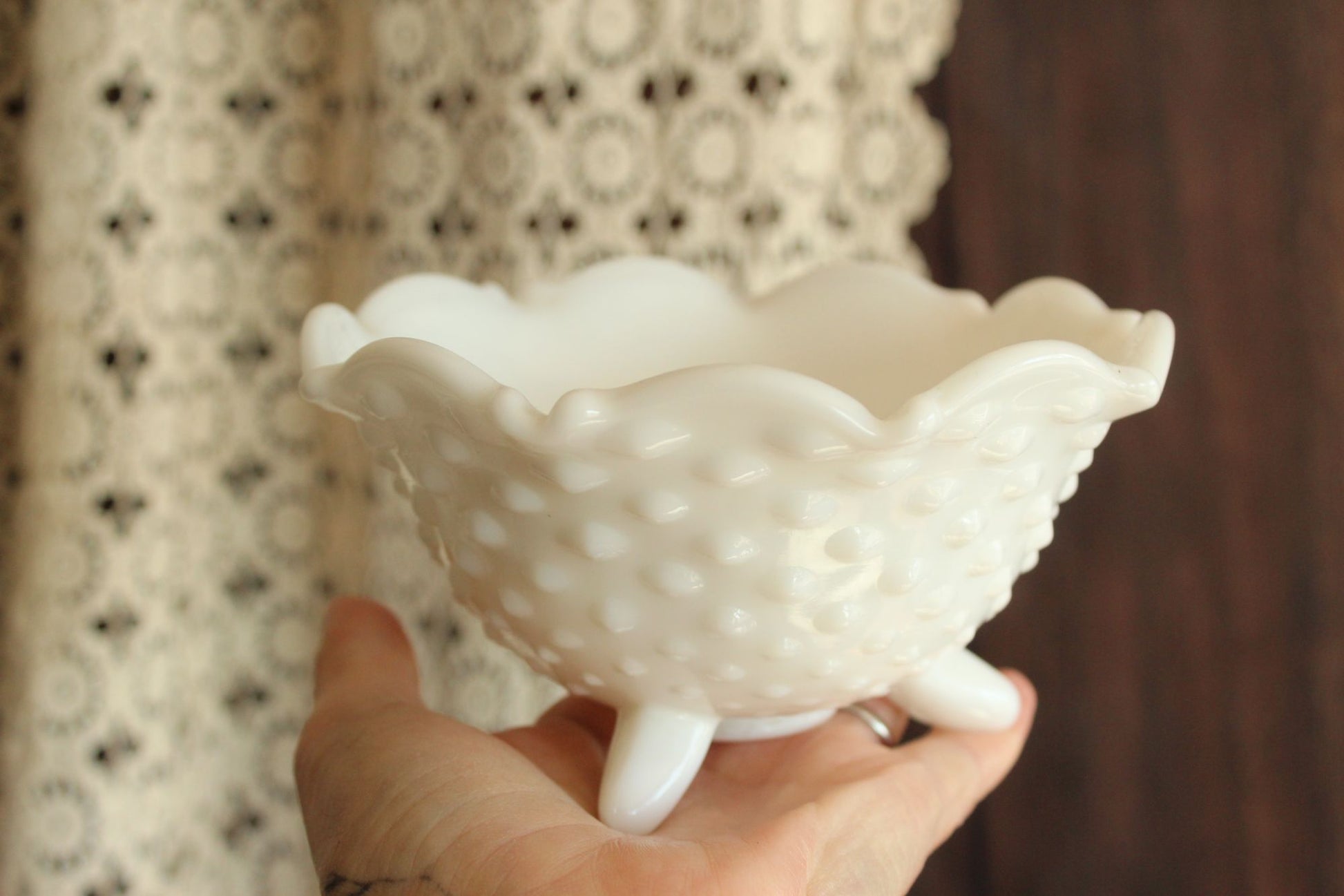 Vintage 1950s Hobnail Milk Glass Bowl
