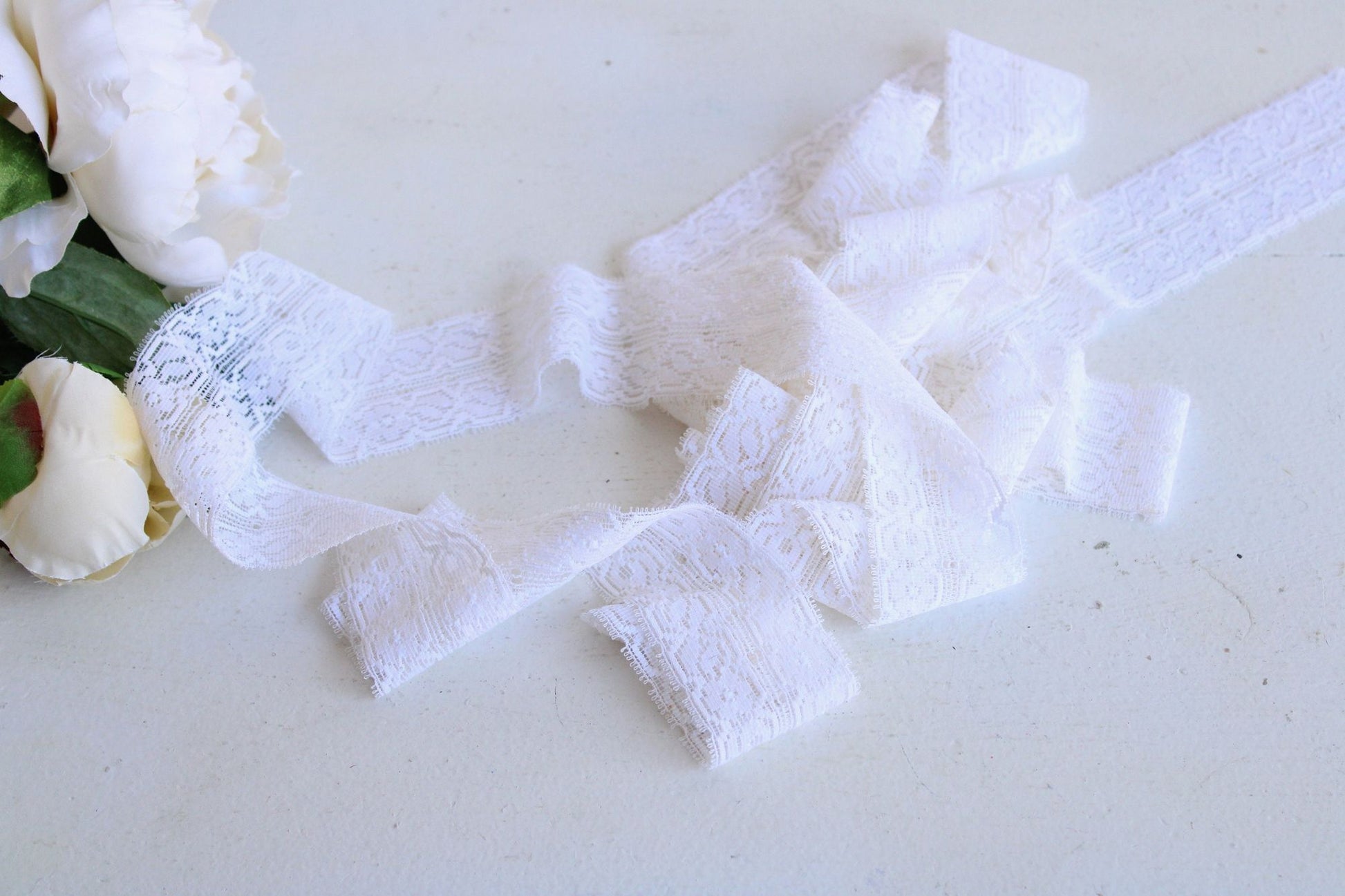 Vintage White Stretch Lace Trim, 3 yards,  1 and 7/8" wide