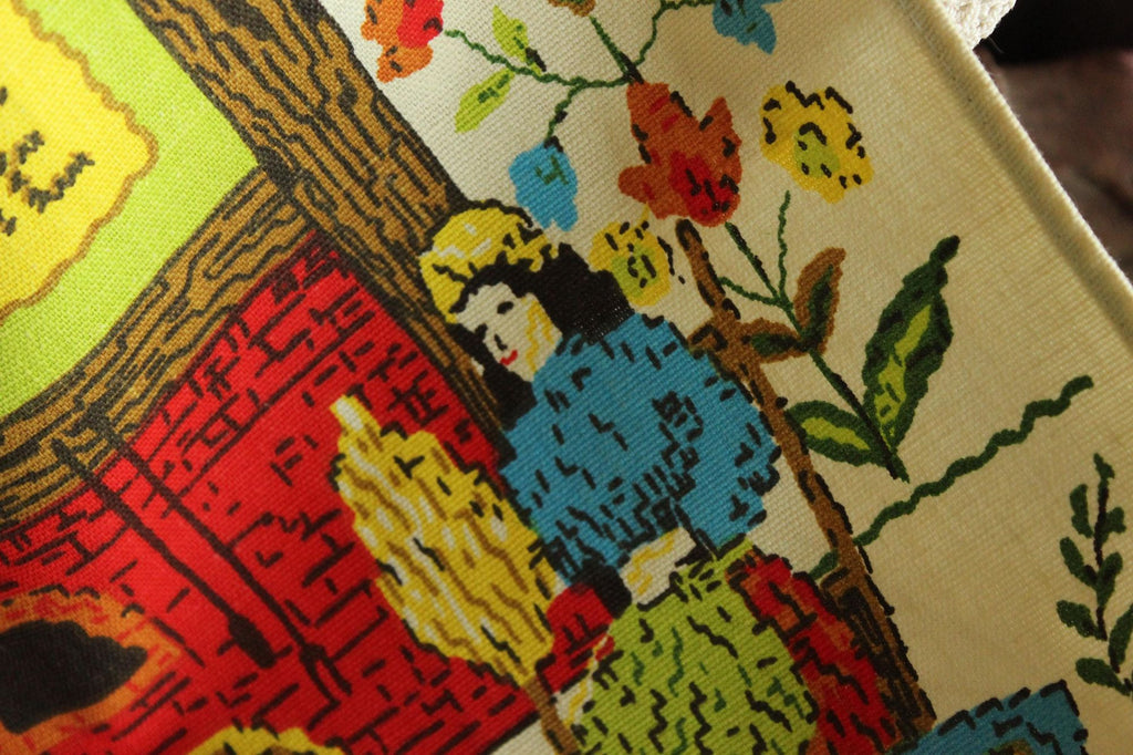 Vintage 1981 Linen Bless Our Home Print Calendar Towel with Hanging Rod