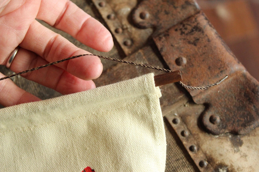 Vintage 1981 Linen Bless Our Home Print Calendar Towel with Hanging Rod