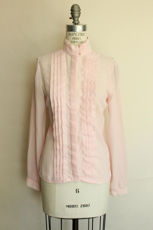 Vintage 1980s JR Bentley Pink Blouse with Mockneck