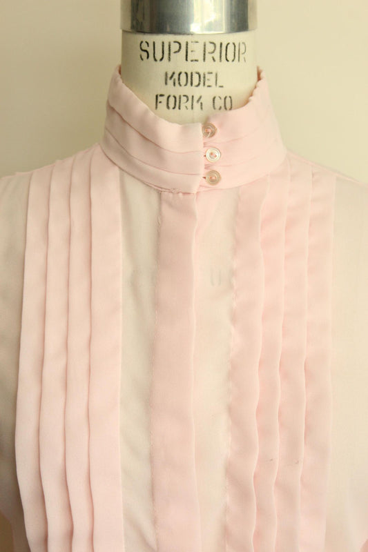 Vintage 1980s JR Bentley Pink Blouse with Mockneck