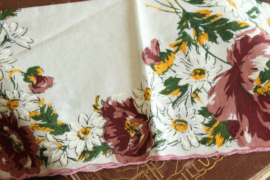 Vintage Brown, Yellow and White Flower Print Cotton Hanky