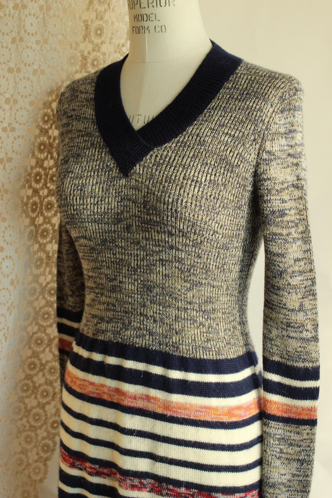 Vintage 1970s Jon Michael Striped Wool Sweater Dress