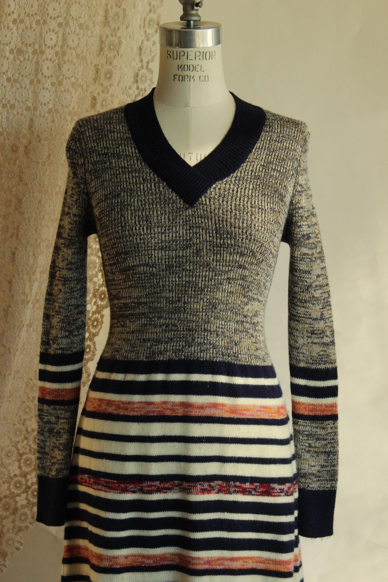 Vintage 1970s Jon Michael Striped Wool Sweater Dress