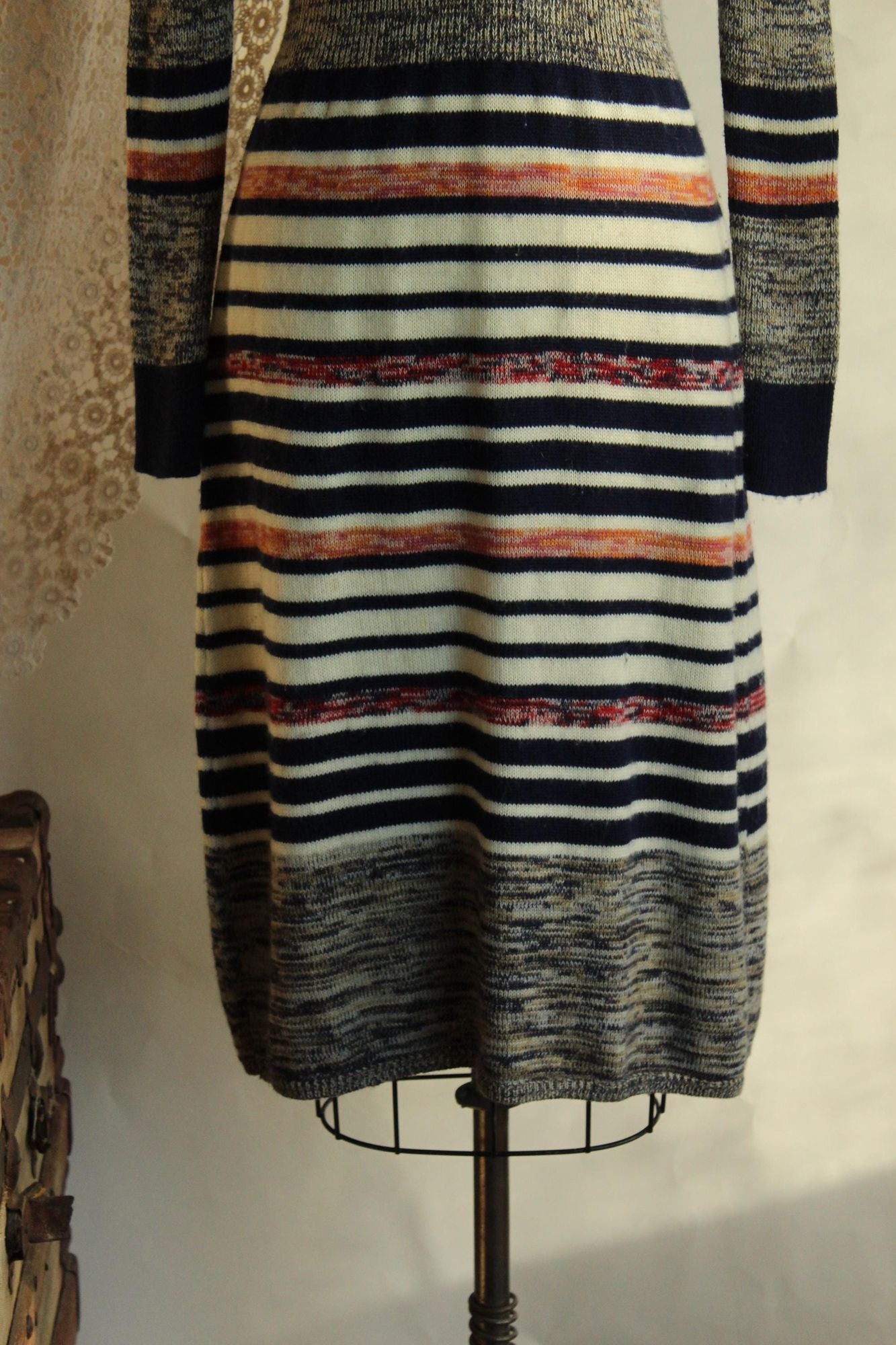 Vintage 1970s Jon Michael Striped Wool Sweater Dress