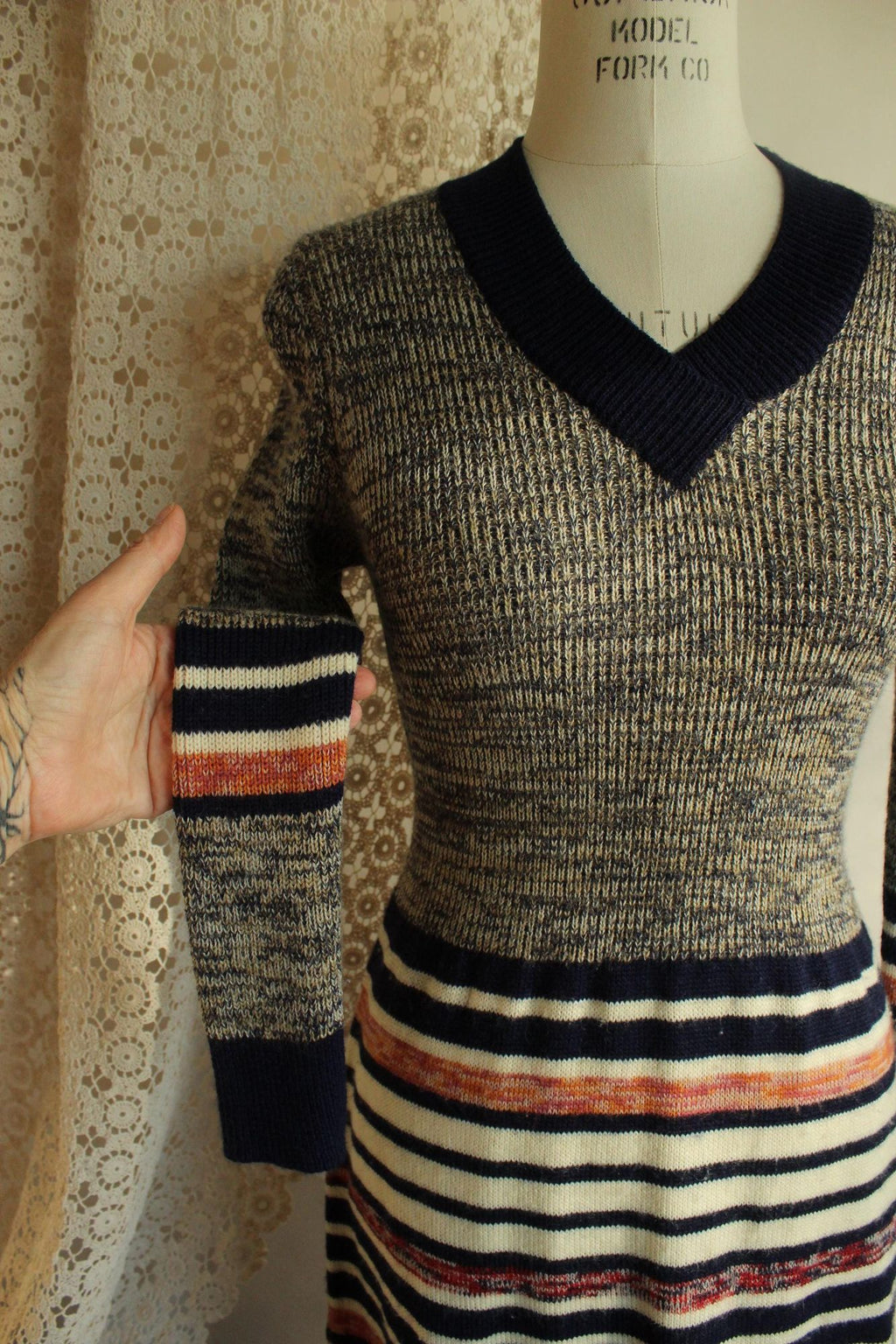 Vintage 1970s Jon Michael Striped Wool Sweater Dress