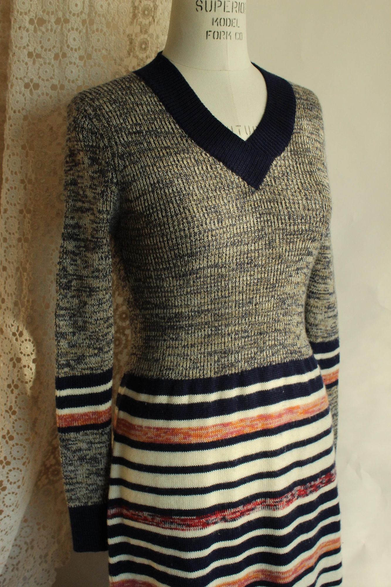Vintage 1970s Jon Michael Striped Wool Sweater Dress