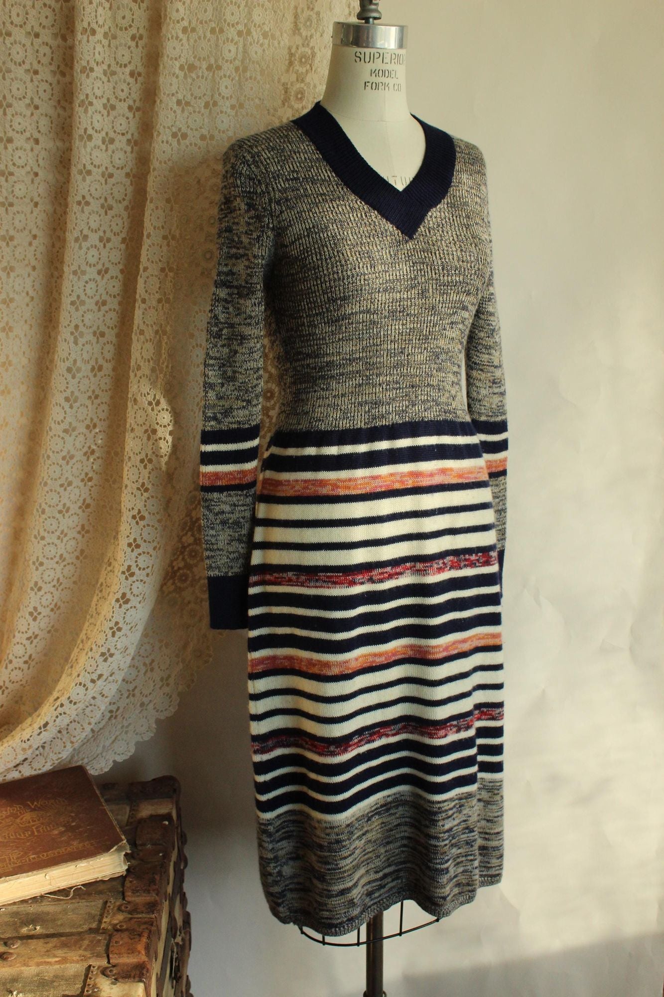 Vintage 1970s Jon Michael Striped Wool Sweater Dress
