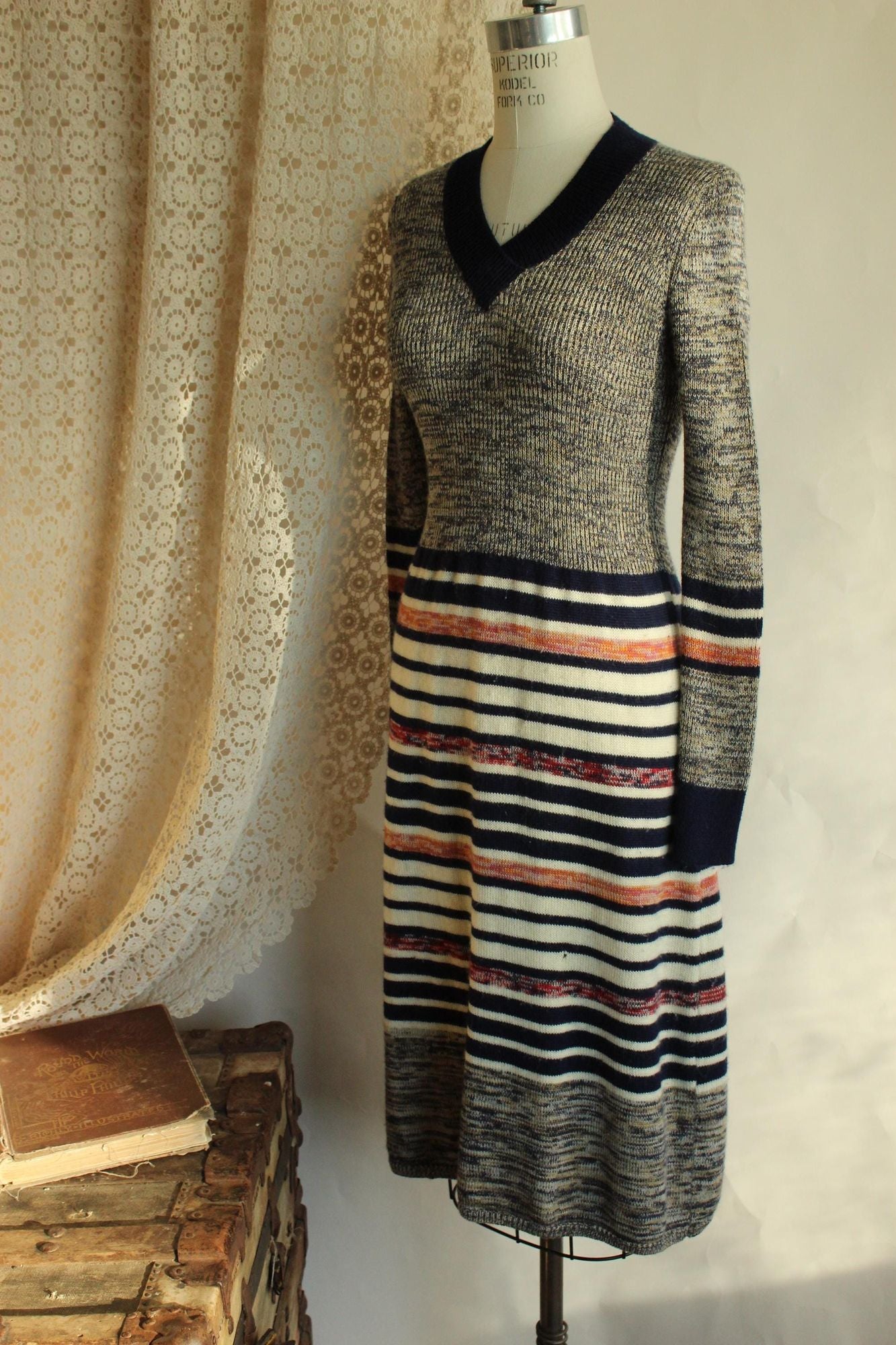 Vintage 1970s Jon Michael Striped Wool Sweater Dress