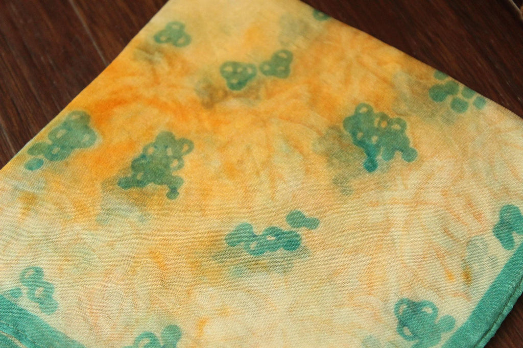 Vintage 1950s Orange and Green Silk with a Leaf Pattern Handkerchief