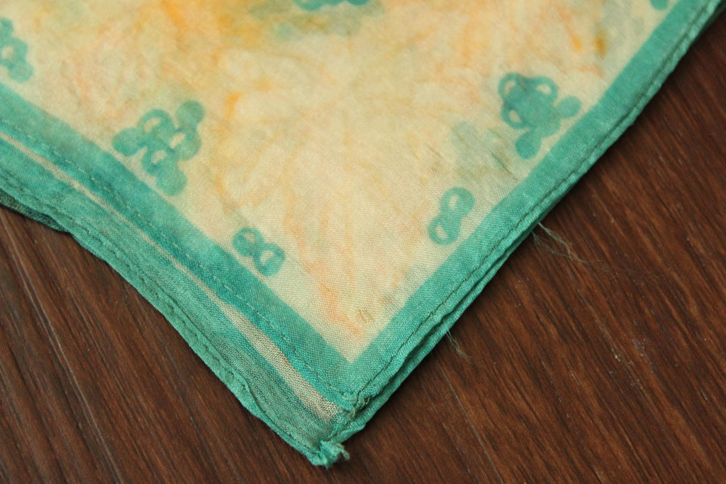 Vintage 1950s Orange and Green Silk with a Leaf Pattern Handkerchief