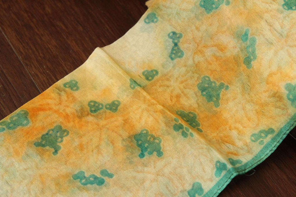 Vintage 1950s Orange and Green Silk with a Leaf Pattern Handkerchief