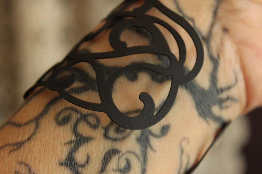 Womens Cuff Bracelet, Black Metal Filigree