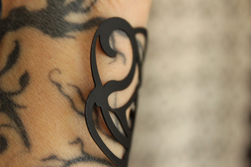 Womens Cuff Bracelet, Black Metal Filigree