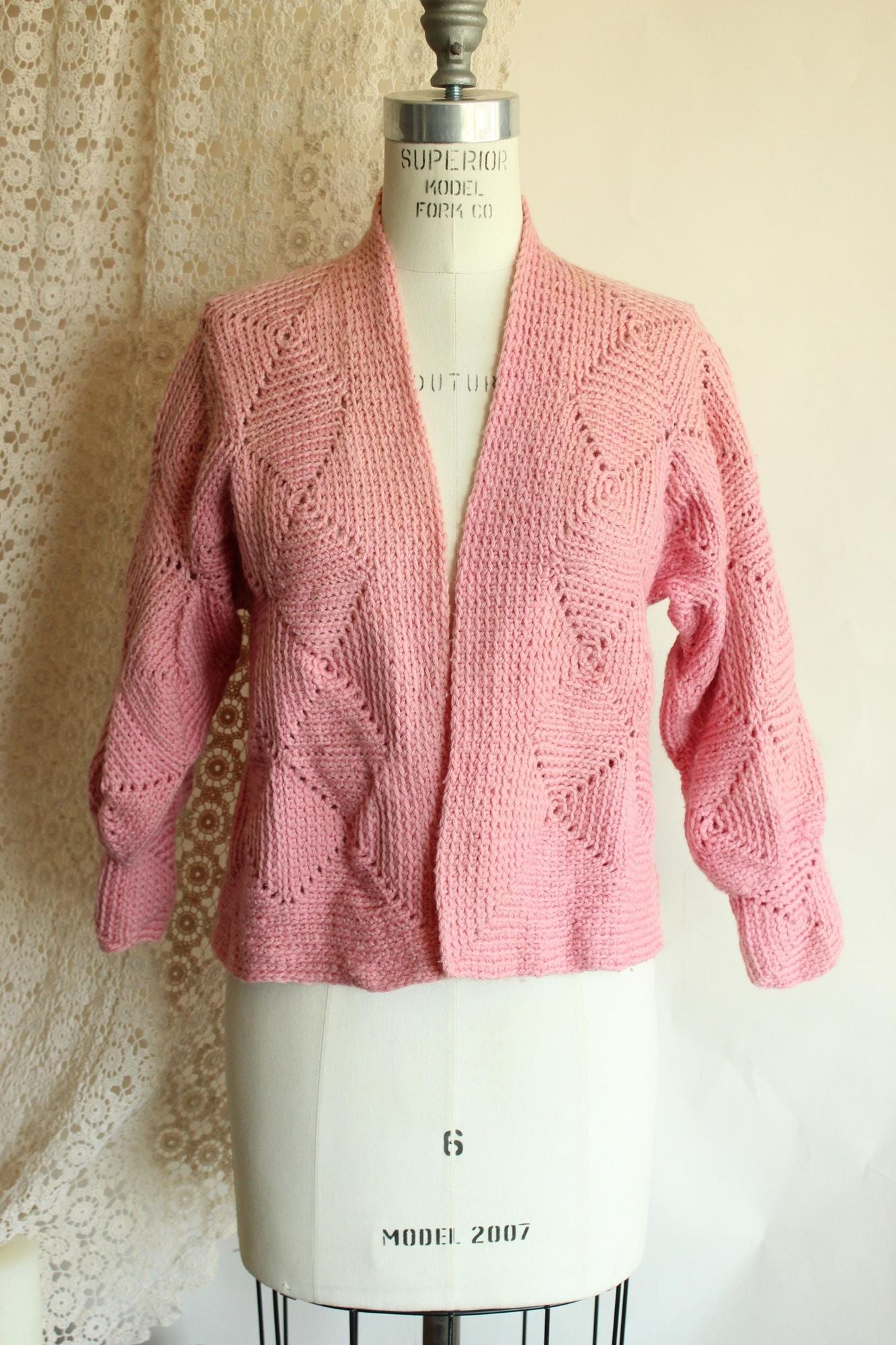 Vintage 1940s Pink Wool Cardigan Sweater,