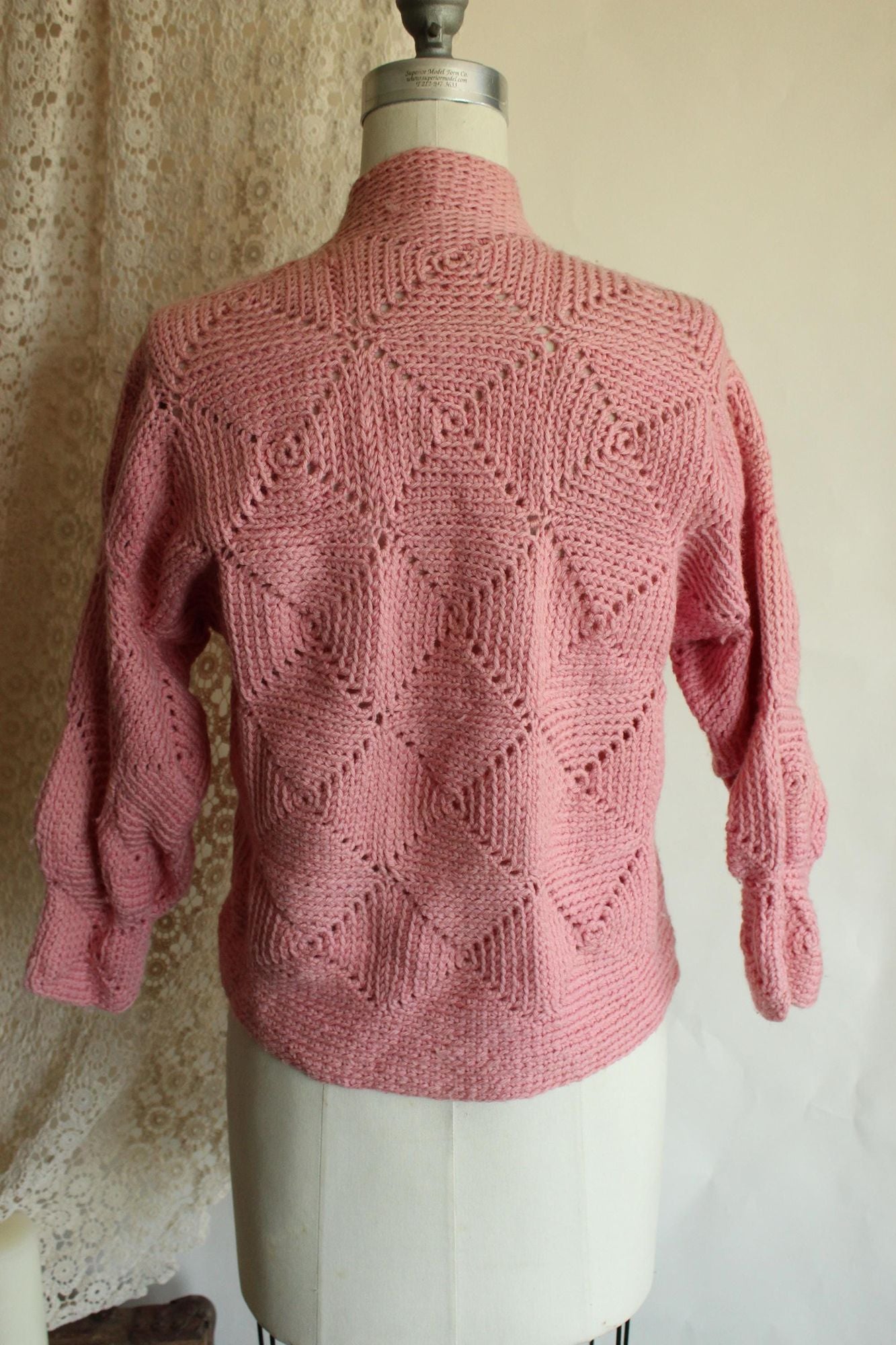Vintage 1940s Pink Wool Cardigan Sweater,