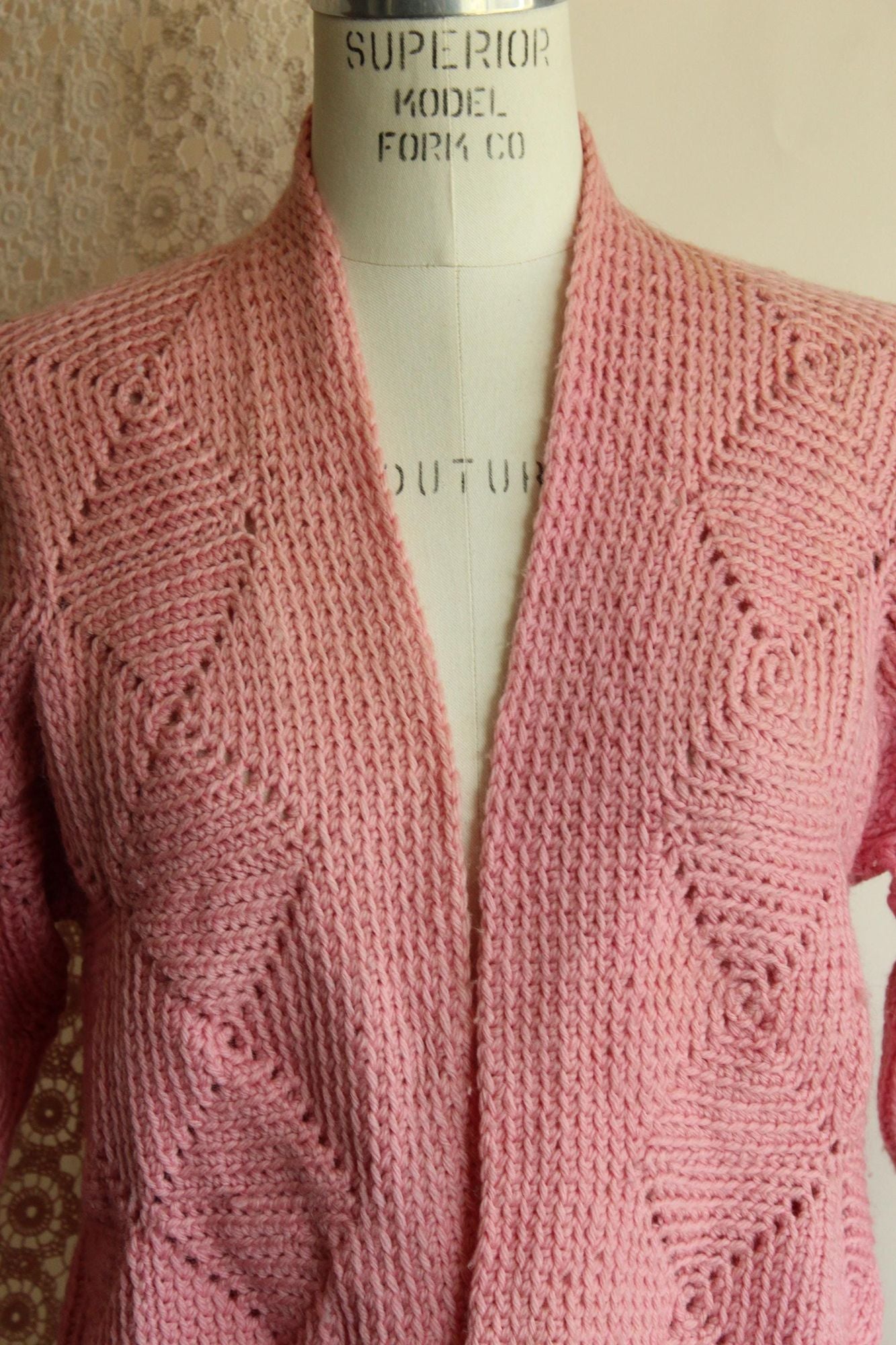 Vintage 1940s Pink Wool Cardigan Sweater,