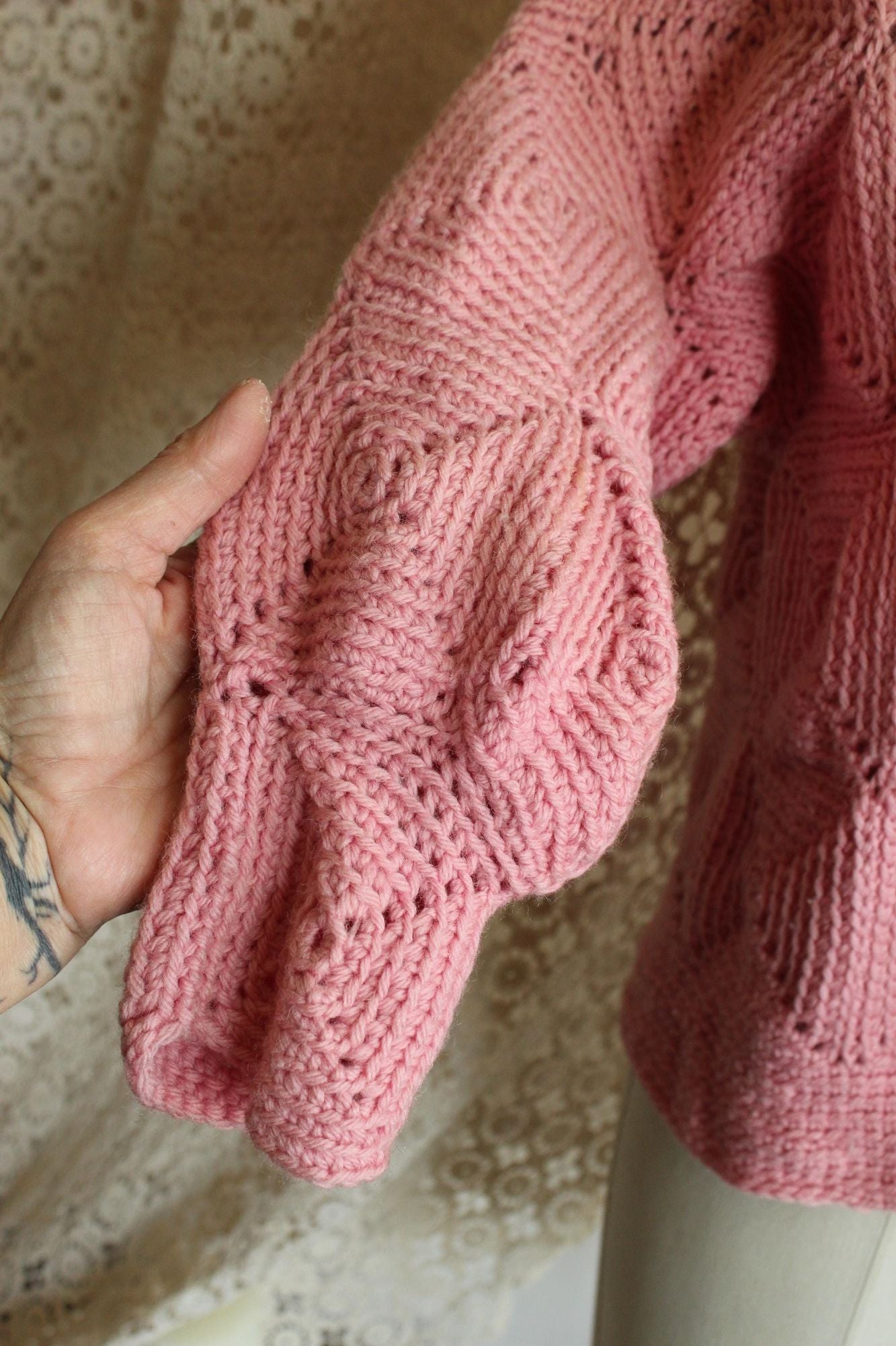 Vintage 1940s Pink Wool Cardigan Sweater,