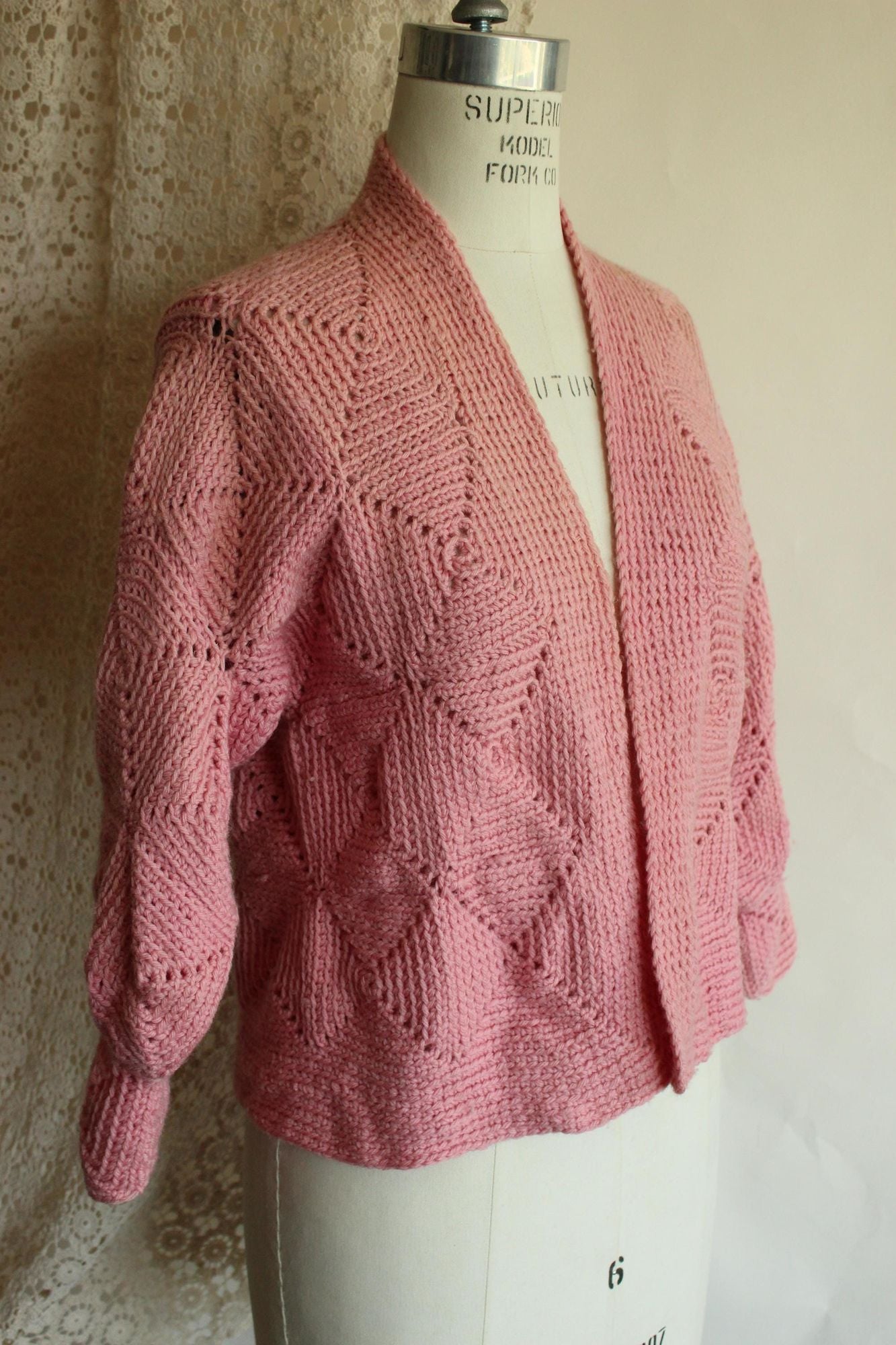 Vintage 1940s Pink Wool Cardigan Sweater,