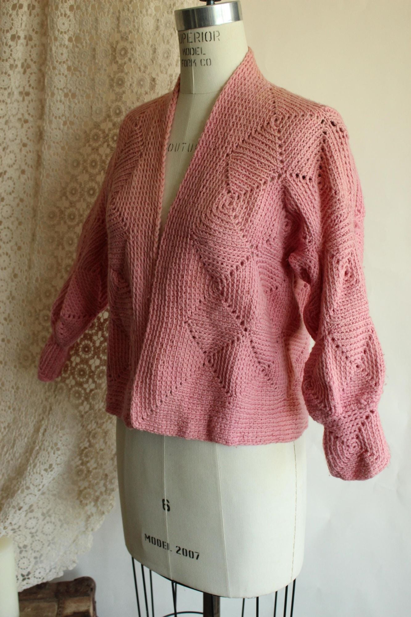 Vintage 1940s Pink Wool Cardigan Sweater,