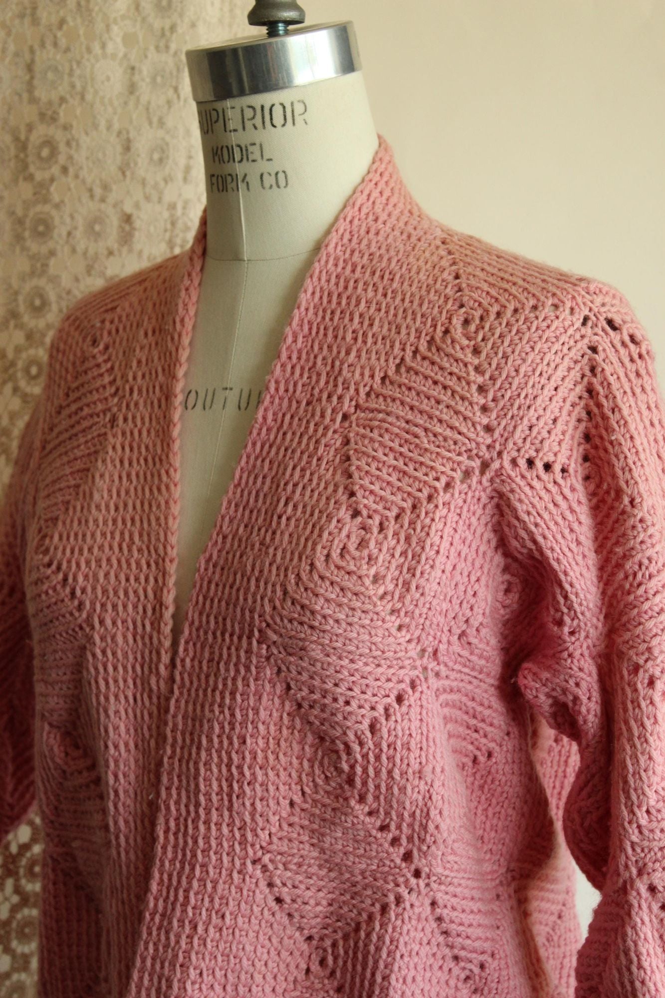 Vintage 1940s Pink Wool Cardigan Sweater,