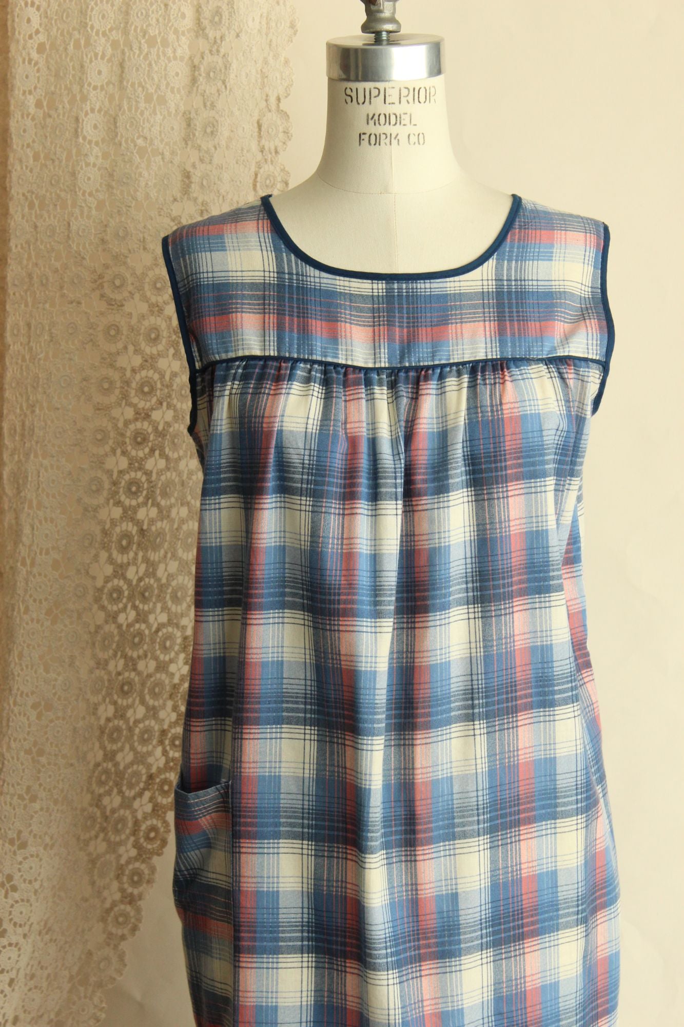 Vintage 1960s 1970s Tartan Shift Dress with Pocket