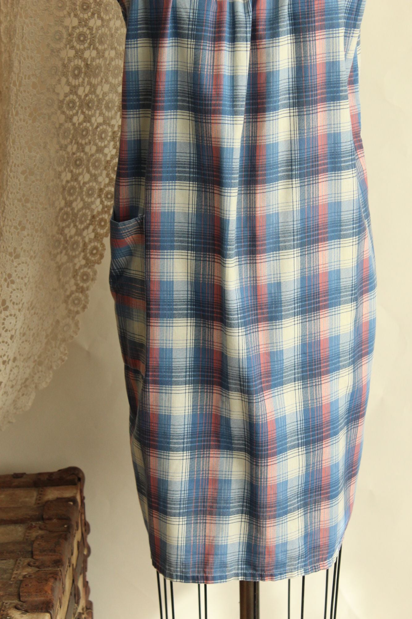 Vintage 1960s 1970s Tartan Shift Dress with Pocket
