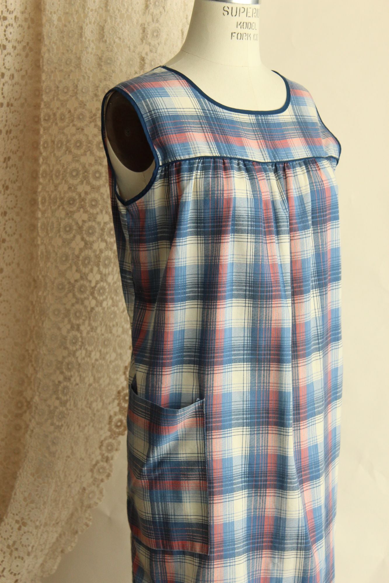 Vintage 1960s 1970s Tartan Shift Dress with Pocket