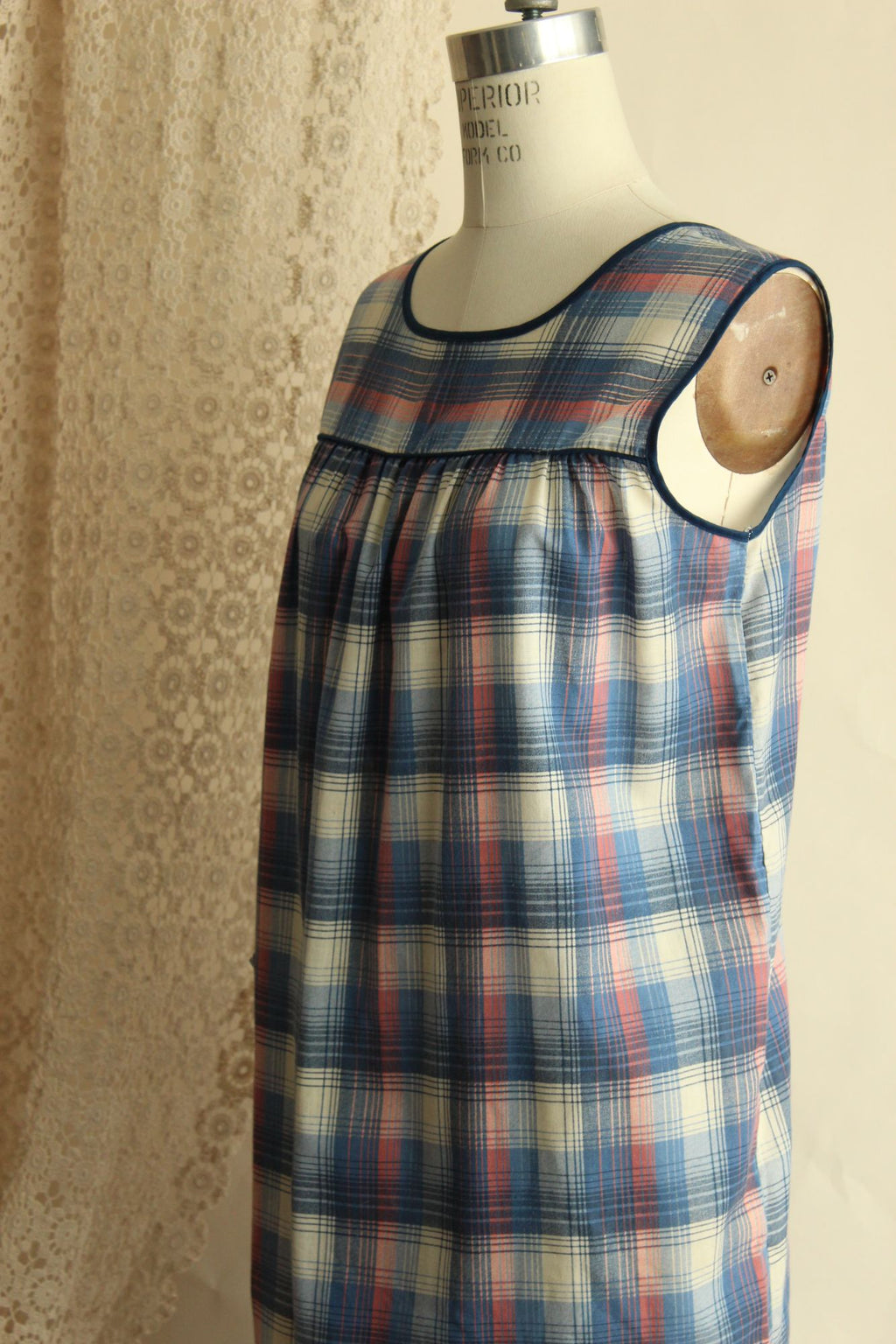Vintage 1960s 1970s Tartan Shift Dress with Pocket