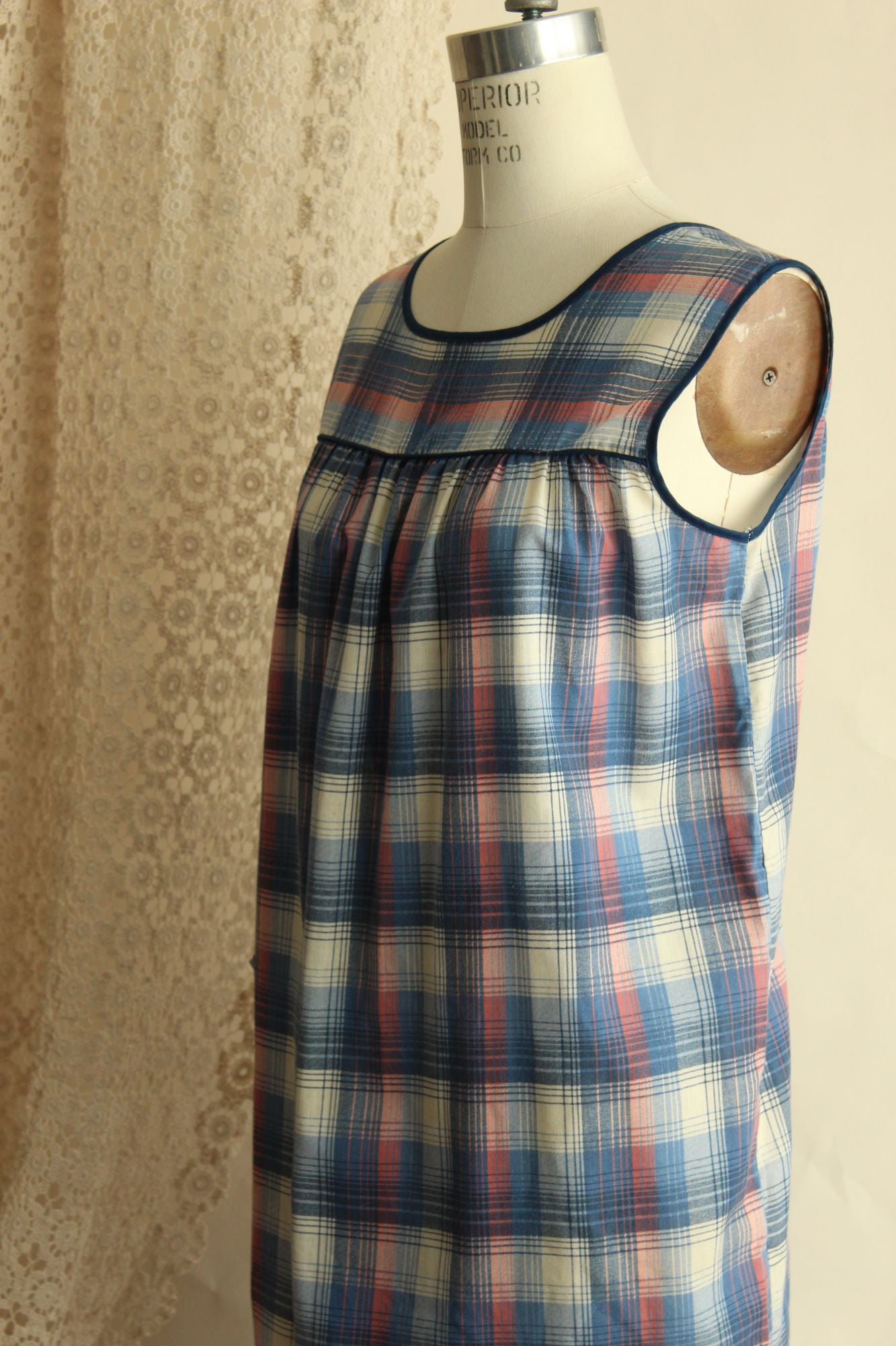 Vintage 1960s 1970s Tartan Shift Dress with Pocket