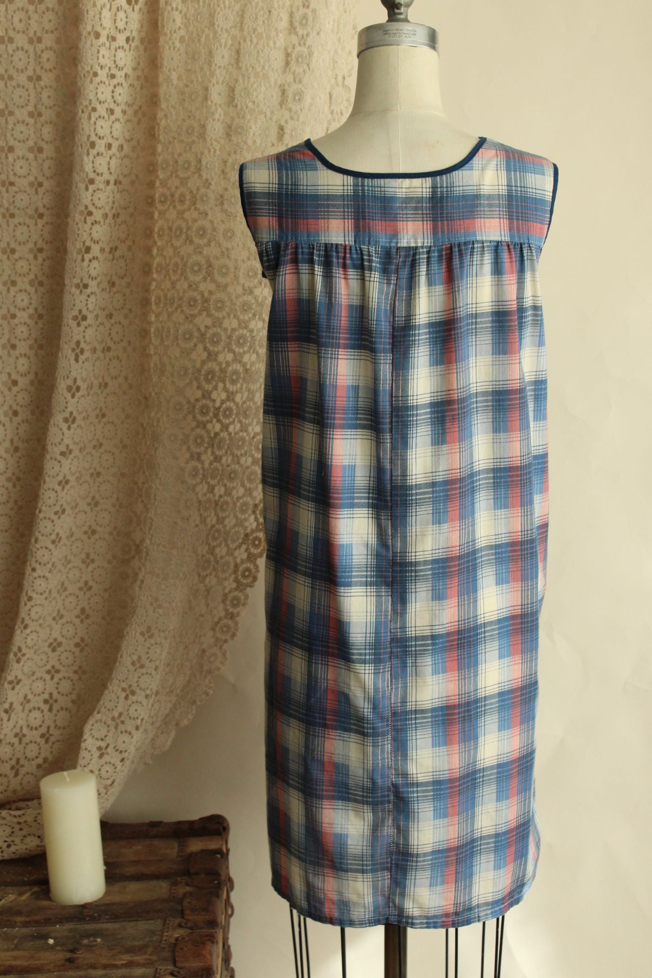 Vintage 1960s 1970s Tartan Shift Dress with Pocket
