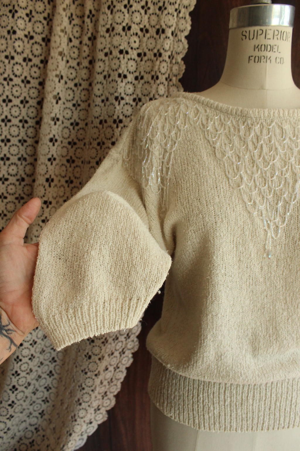 Vintage 1980s Bonnie Boerer Ivory Shoulder with Fringed Beading