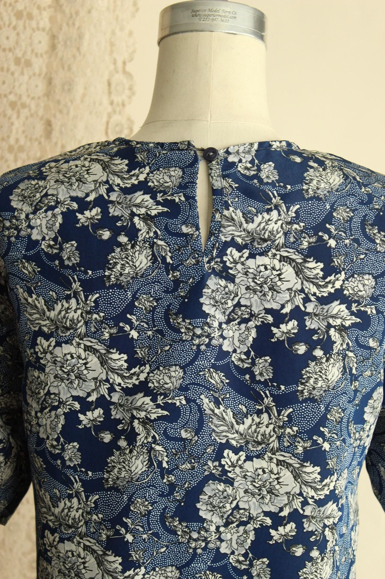 Vintage 1990s Norton McNaughton Blue And White Floral Print Top