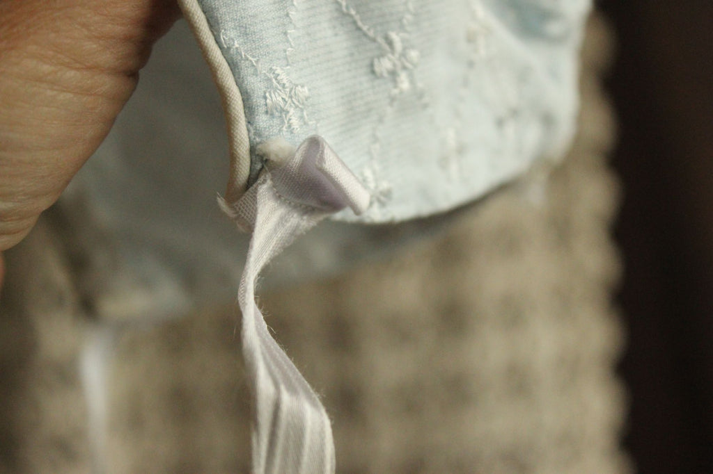 Vintage 1950s Pale Blue Embroidered Cotton Baby Bonnet