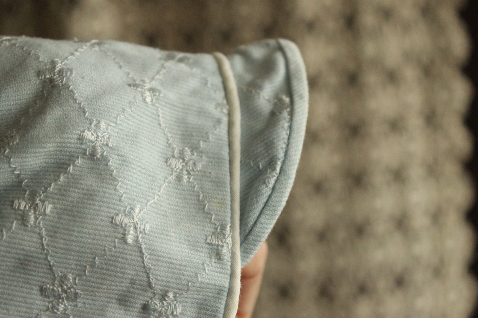 Vintage 1950s Pale Blue Embroidered Cotton Baby Bonnet
