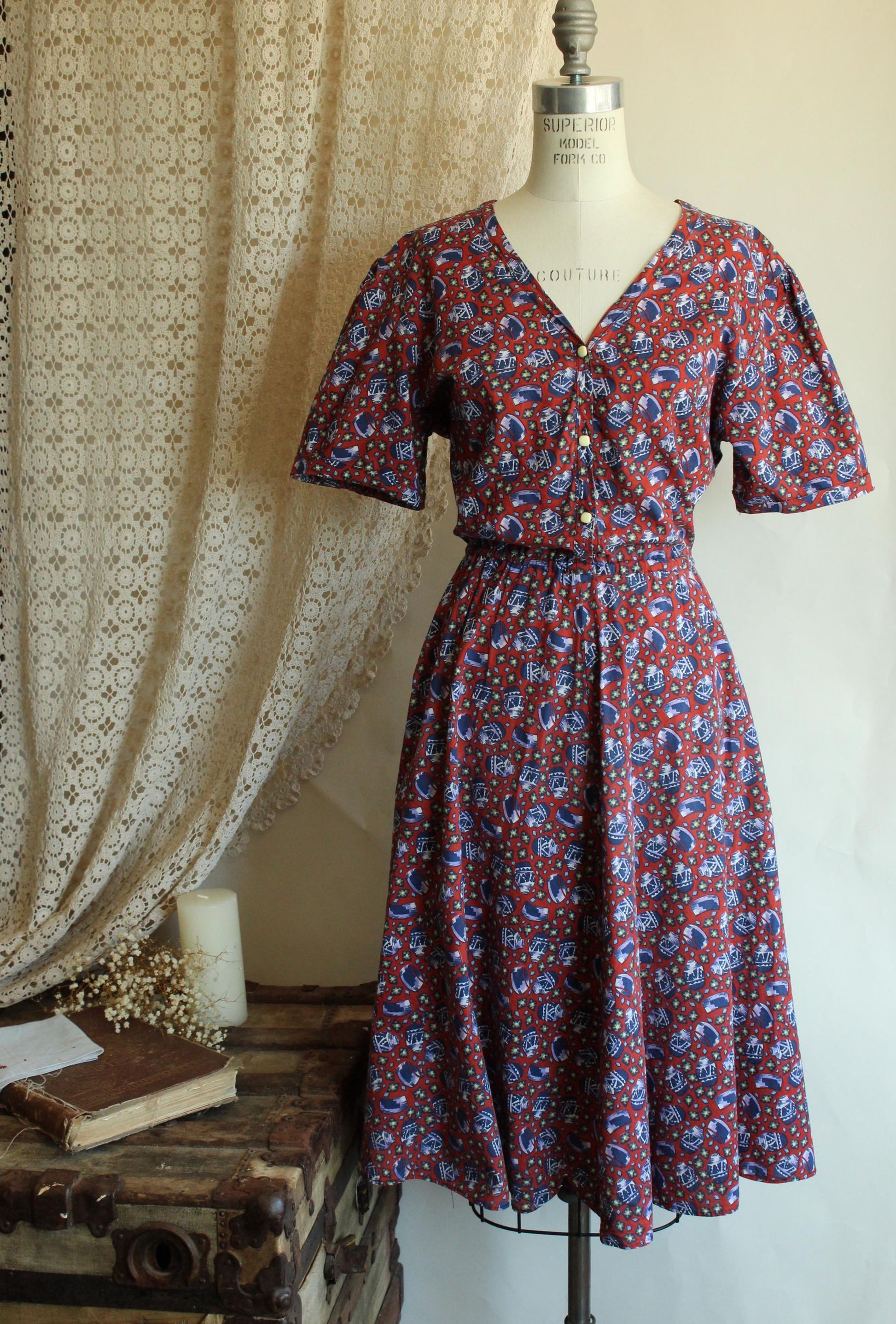 Vintage 1980's Novelty Print Shirtwaist Dress