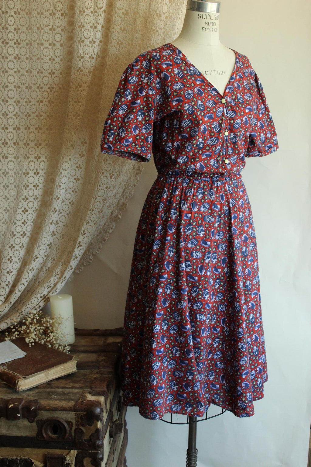 Vintage 1980's Novelty Print Shirtwaist Dress