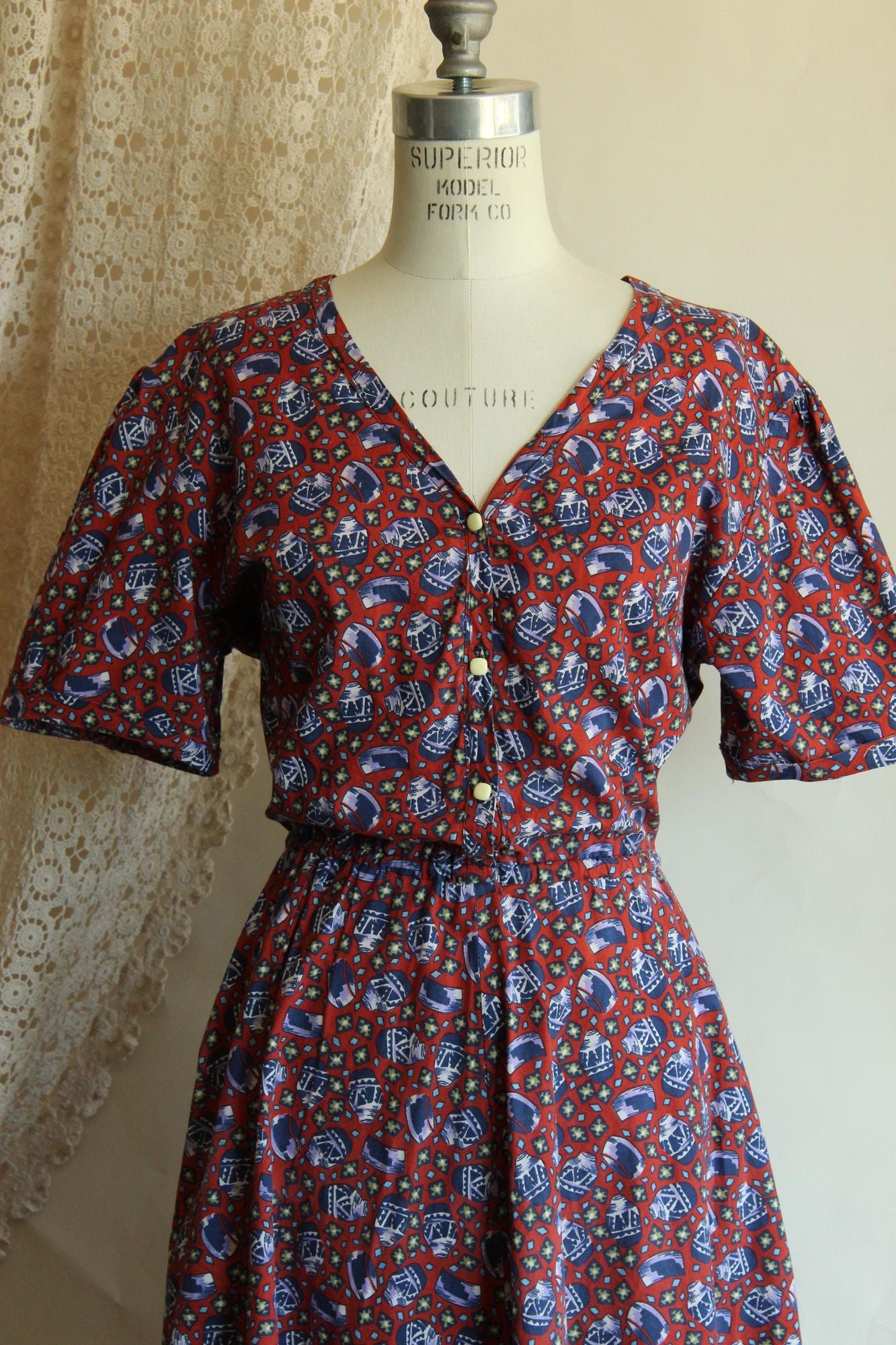 Vintage 1980's Novelty Print Shirtwaist Dress