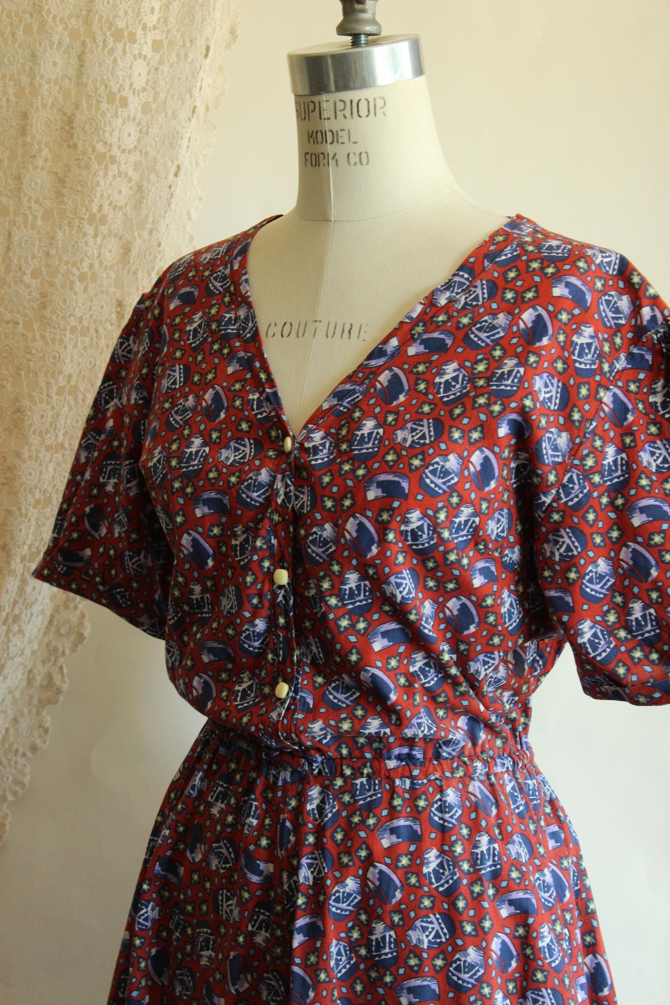 Vintage 1980's Novelty Print Shirtwaist Dress